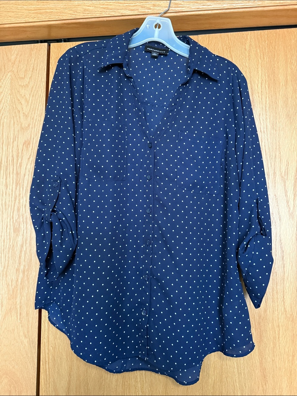 Fortune + Ivy Navy Polka Dot Button-Down Shirt